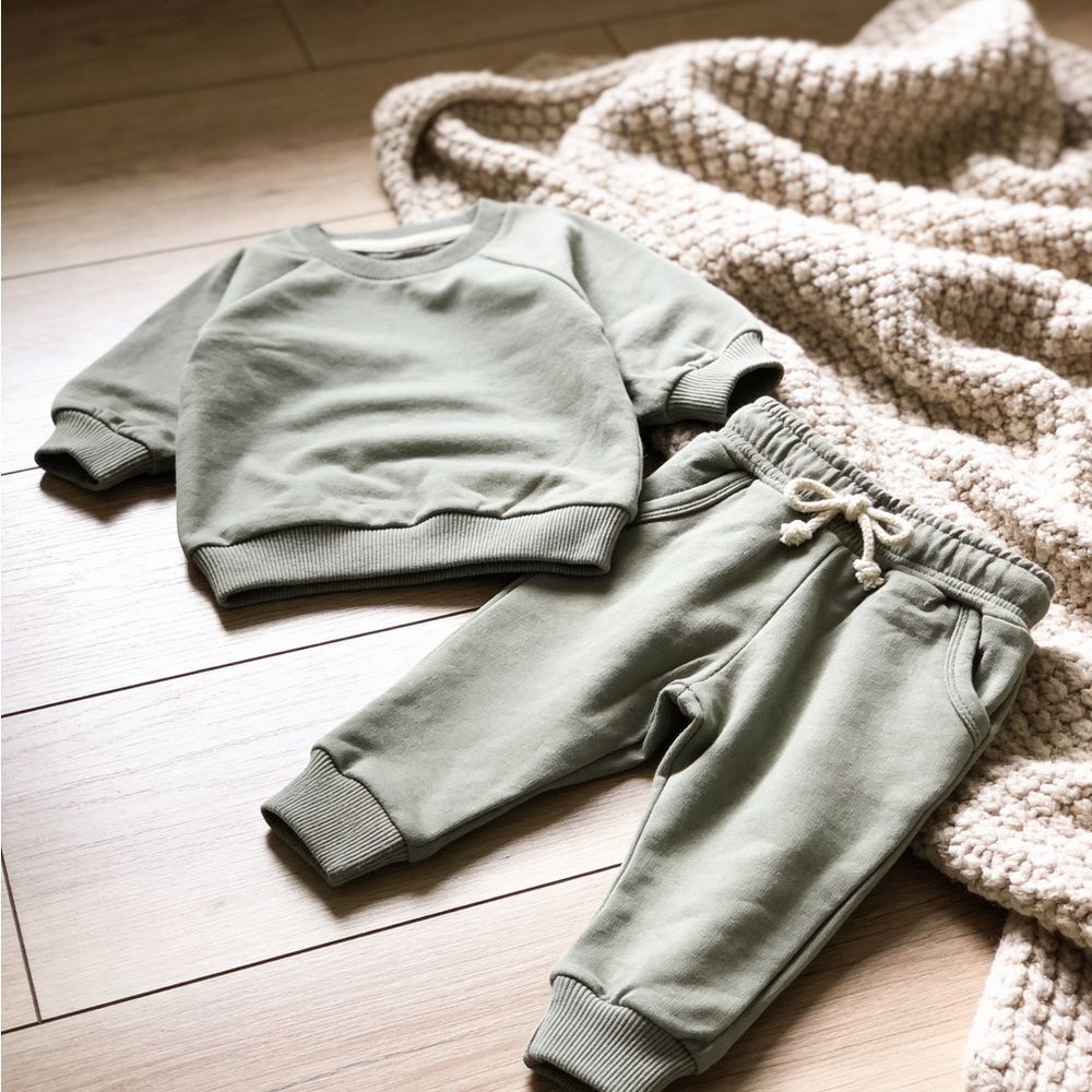 ORGANIC COTTON Kids CREWNECK and Joggers Set Cream